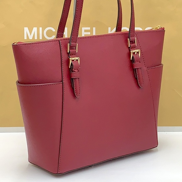 NWT MICHAEL KORS CHARLOTTE LARGE TOP ZIP TOTE DARK CHERRY COLOR - Picture 4 of 16